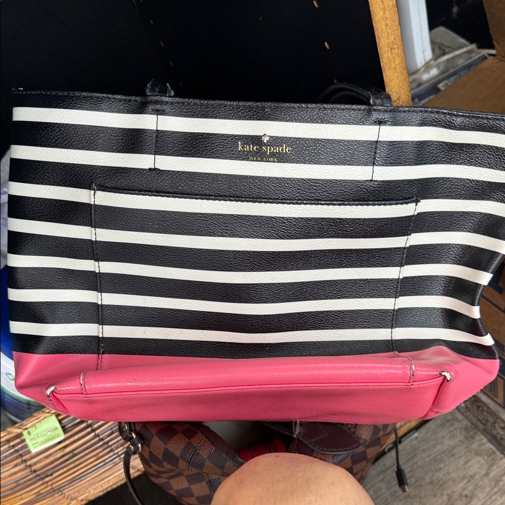 Kate Spade Black and White Striped Tote with Pink Accent